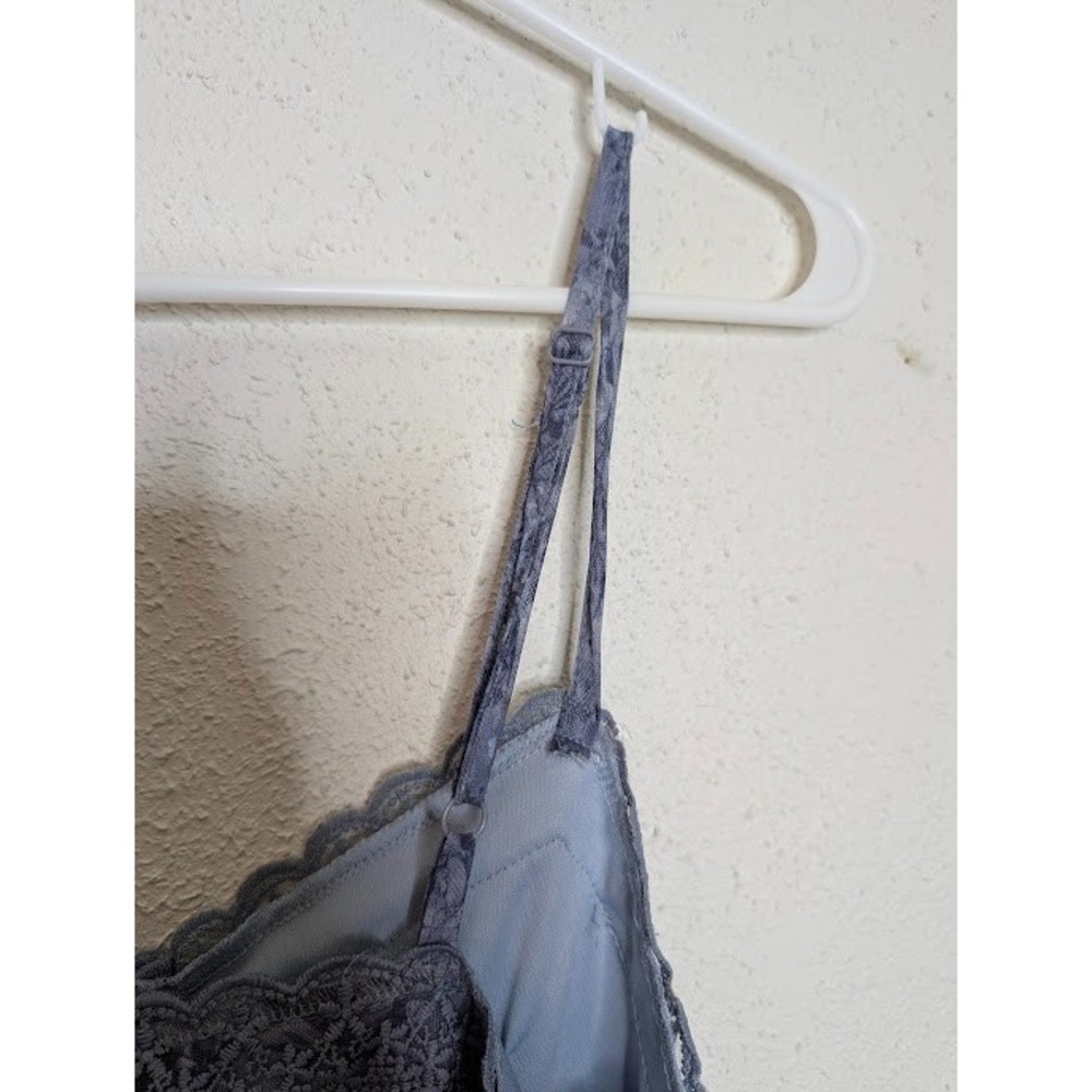 Dress Size Small 2-4 Maxi Babydoll Sheer Overlay Blue Floral 90's Y2K Slit Lace - Picture 4 of 5